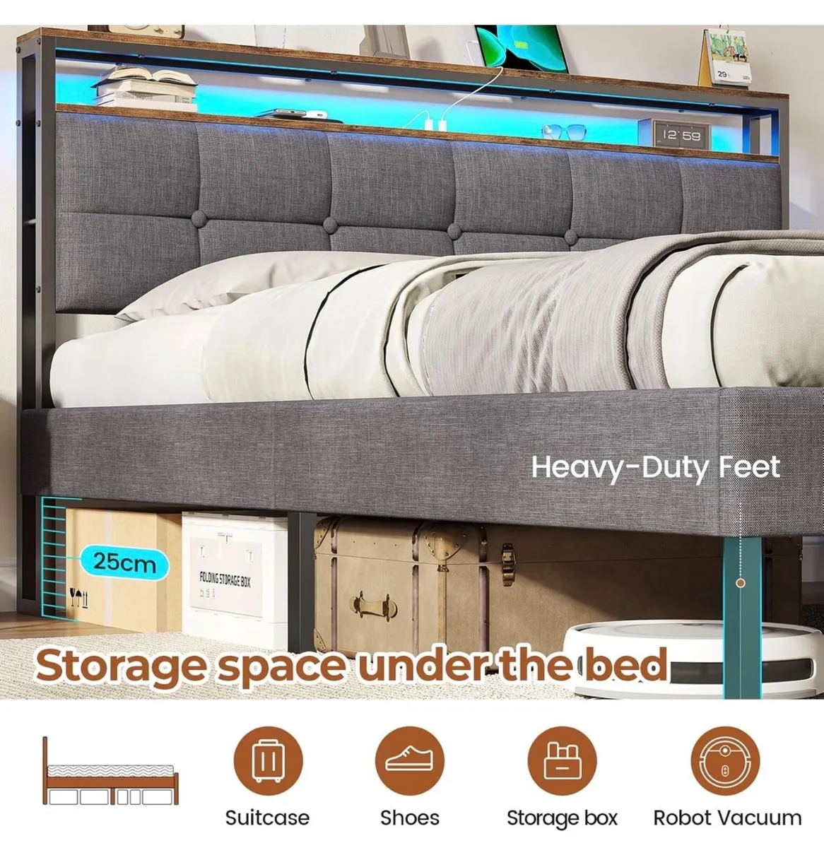 King Size Bed Frame 150x200 with Storage Upholster - Image 4