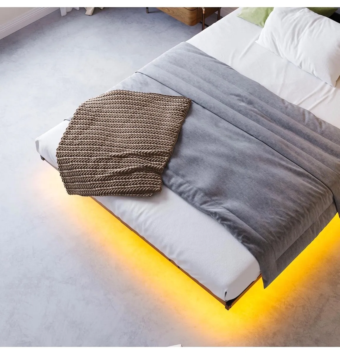 King Floating Metal Bed Frame with LED Lights & Ch - Image 4