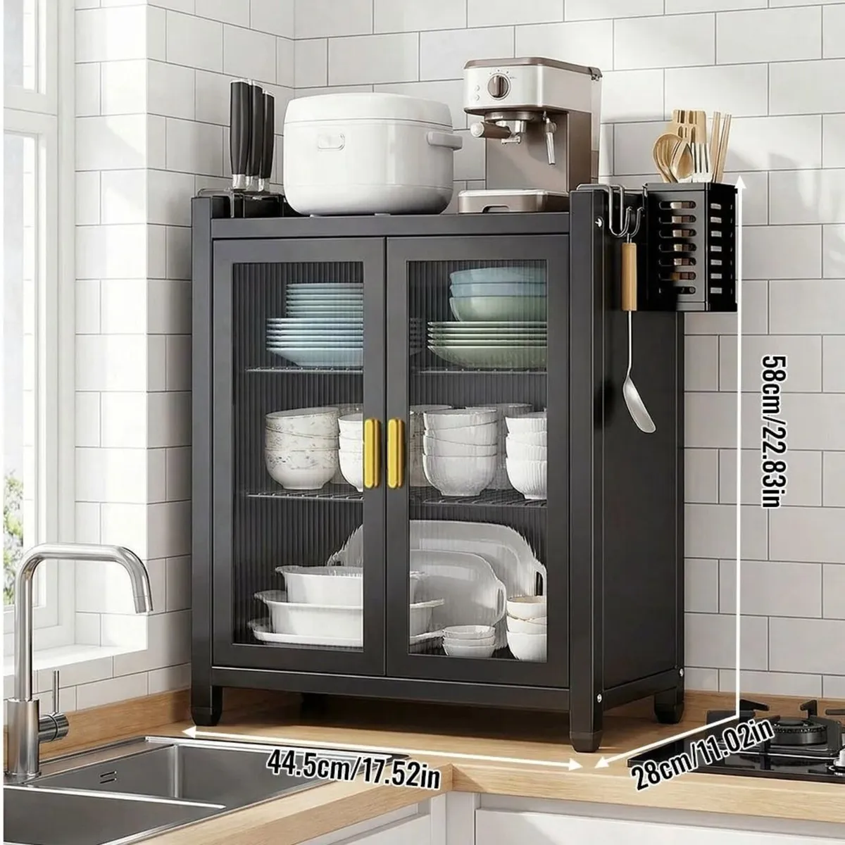 Three Tier Dustproof Dish Cabinet Carbon Steel - Image 4