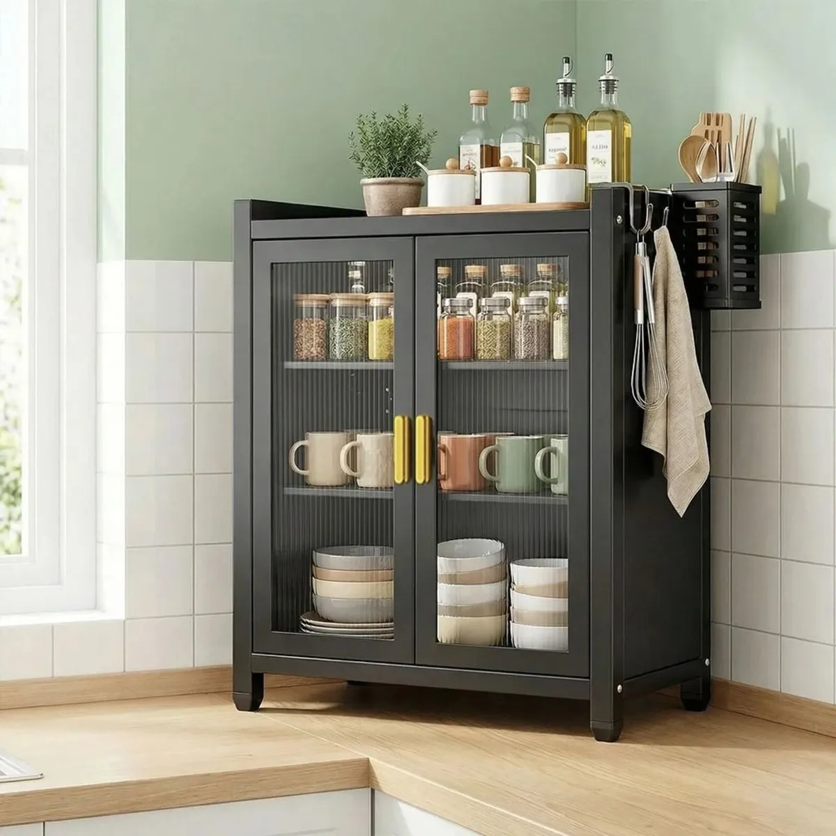 Three Tier Dustproof Dish Cabinet Carbon Steel - Image 1