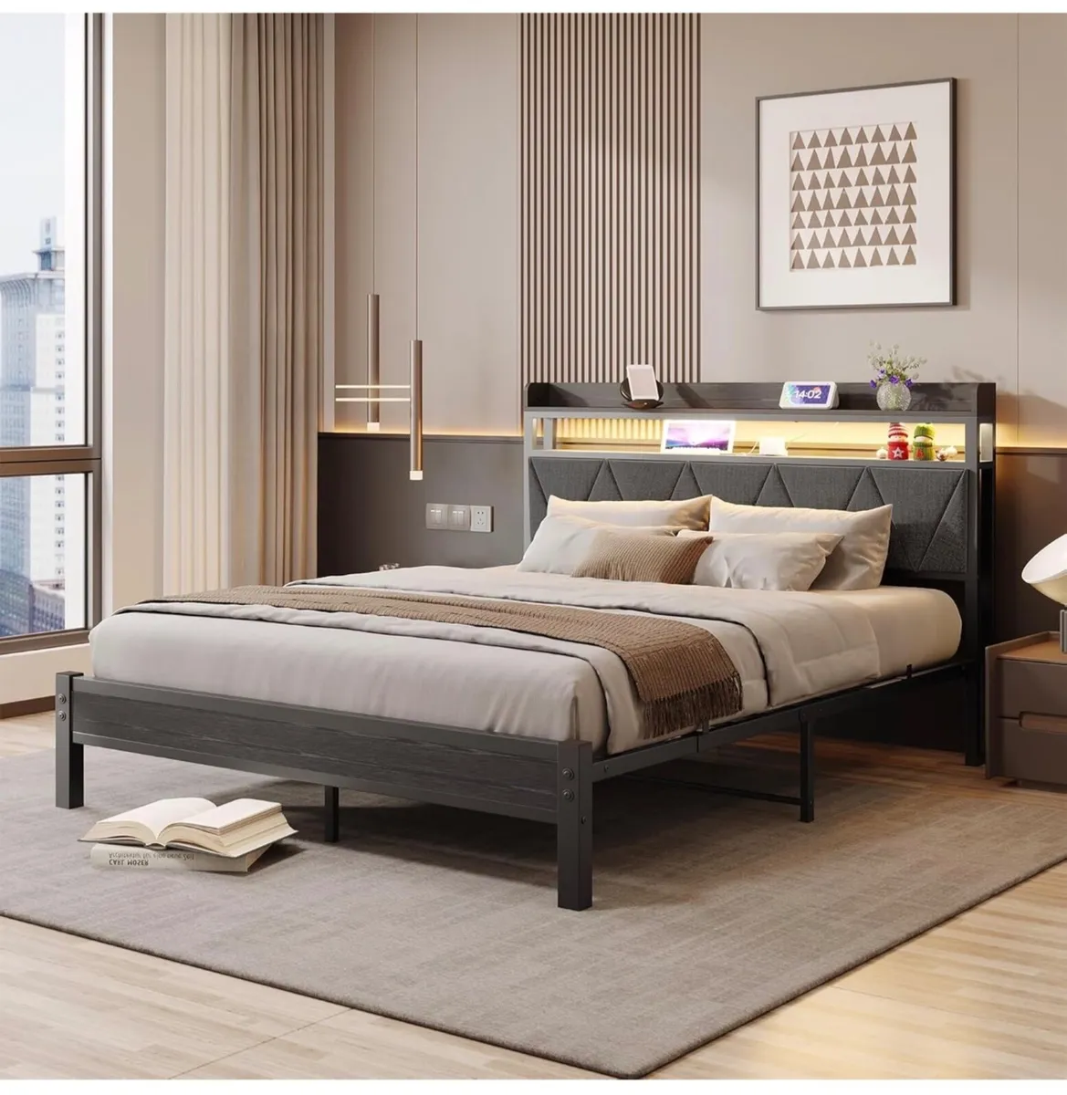 King Size Bed Frame with 5ft Upholstered Storage H - Image 4