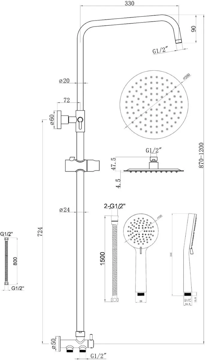 Chrome Dual Rigid Riser Kit with Round Overhead - Image 2