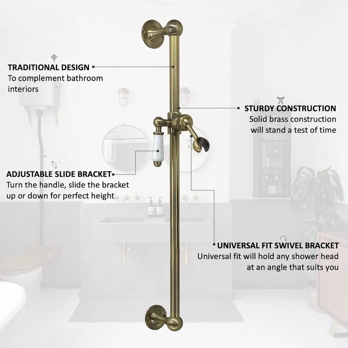 S27 Shower Slide Rail Riser Brass Head Holder - Image 3