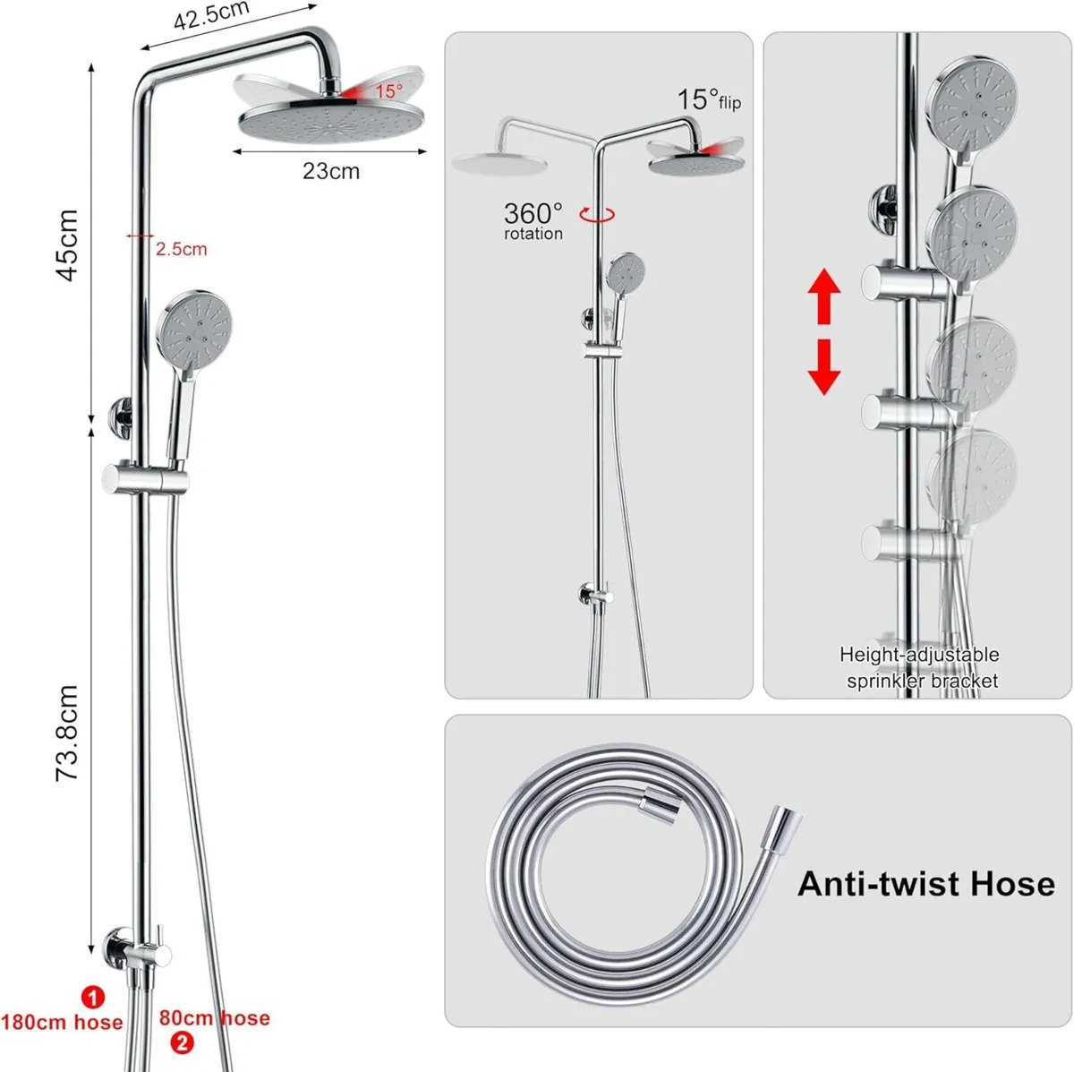 Shower Riser Rail Kit Stainless Steel 9” 23 - Image 2