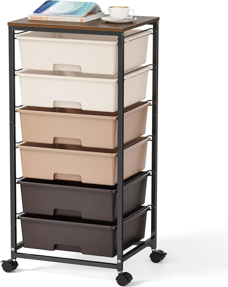 6-Drawer Craft Organiser Trolley Cart with Wooden - Image 1