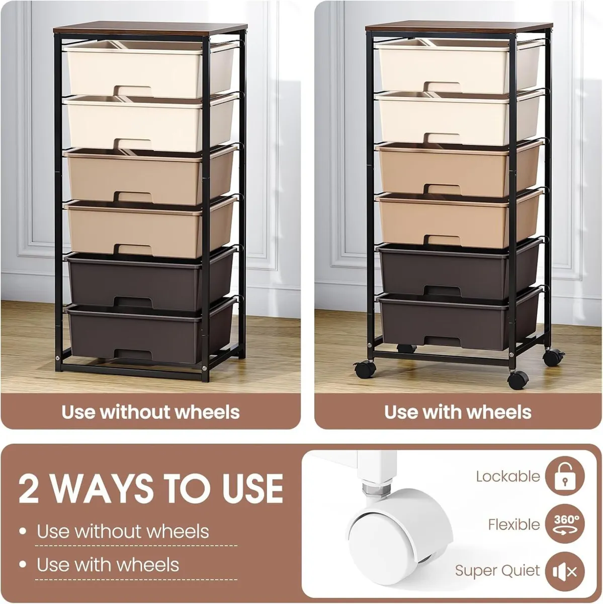 6-Drawer Craft Organiser Trolley Cart with Wooden - Image 4