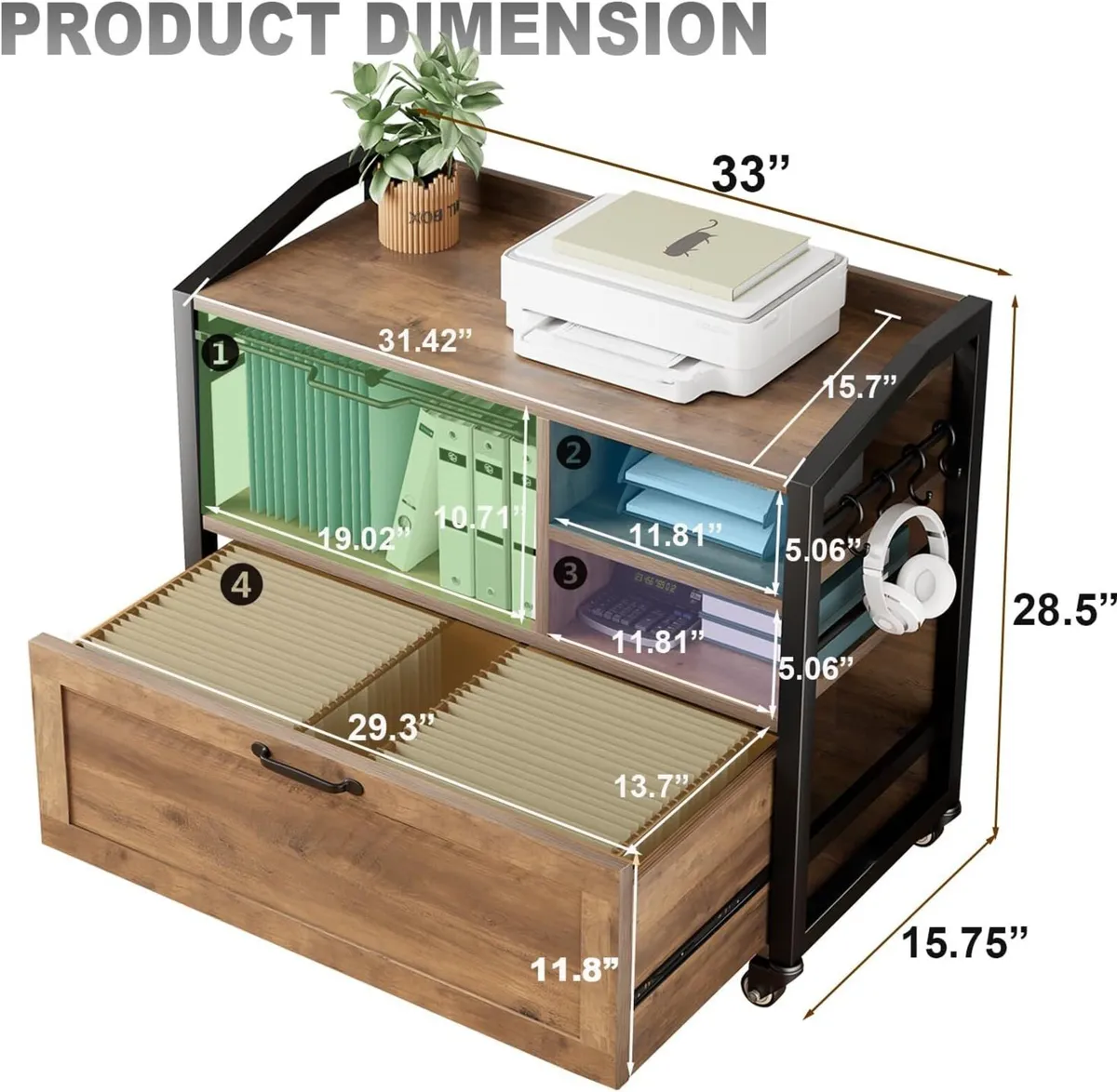 Mobile Lateral File Cabinet with Drawer Lockable - Image 2