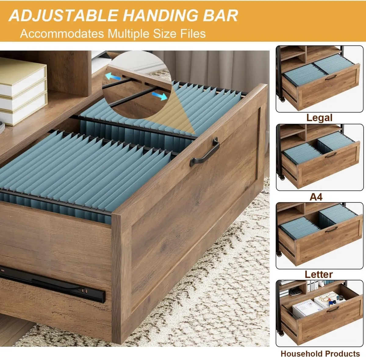 Mobile Lateral File Cabinet with Drawer Lockable - Image 3