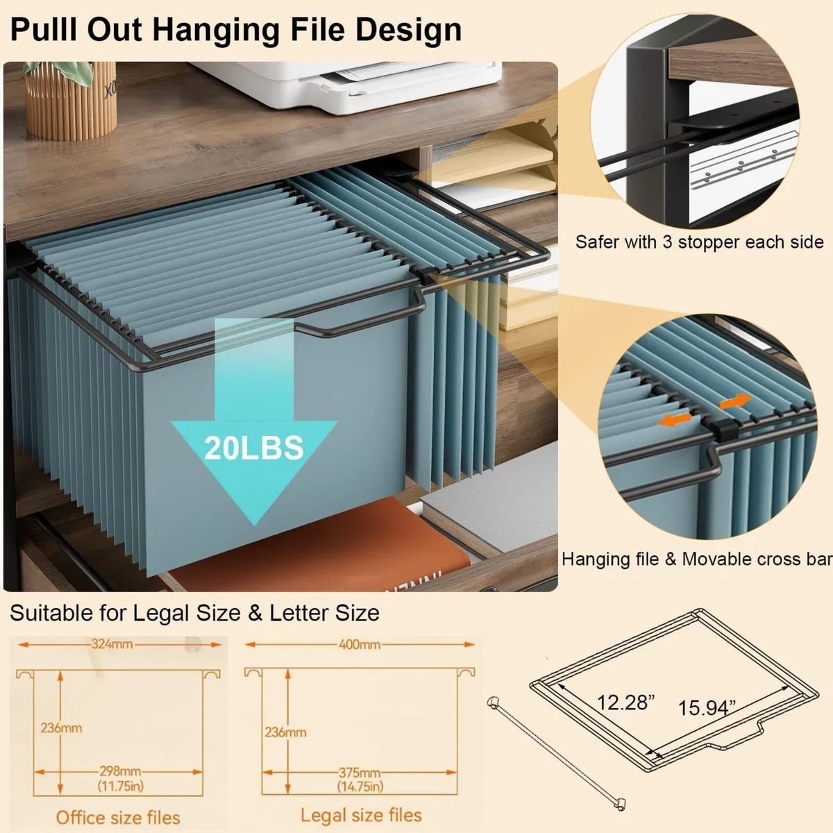 Mobile Lateral File Cabinet with Drawer Lockable - Image 4