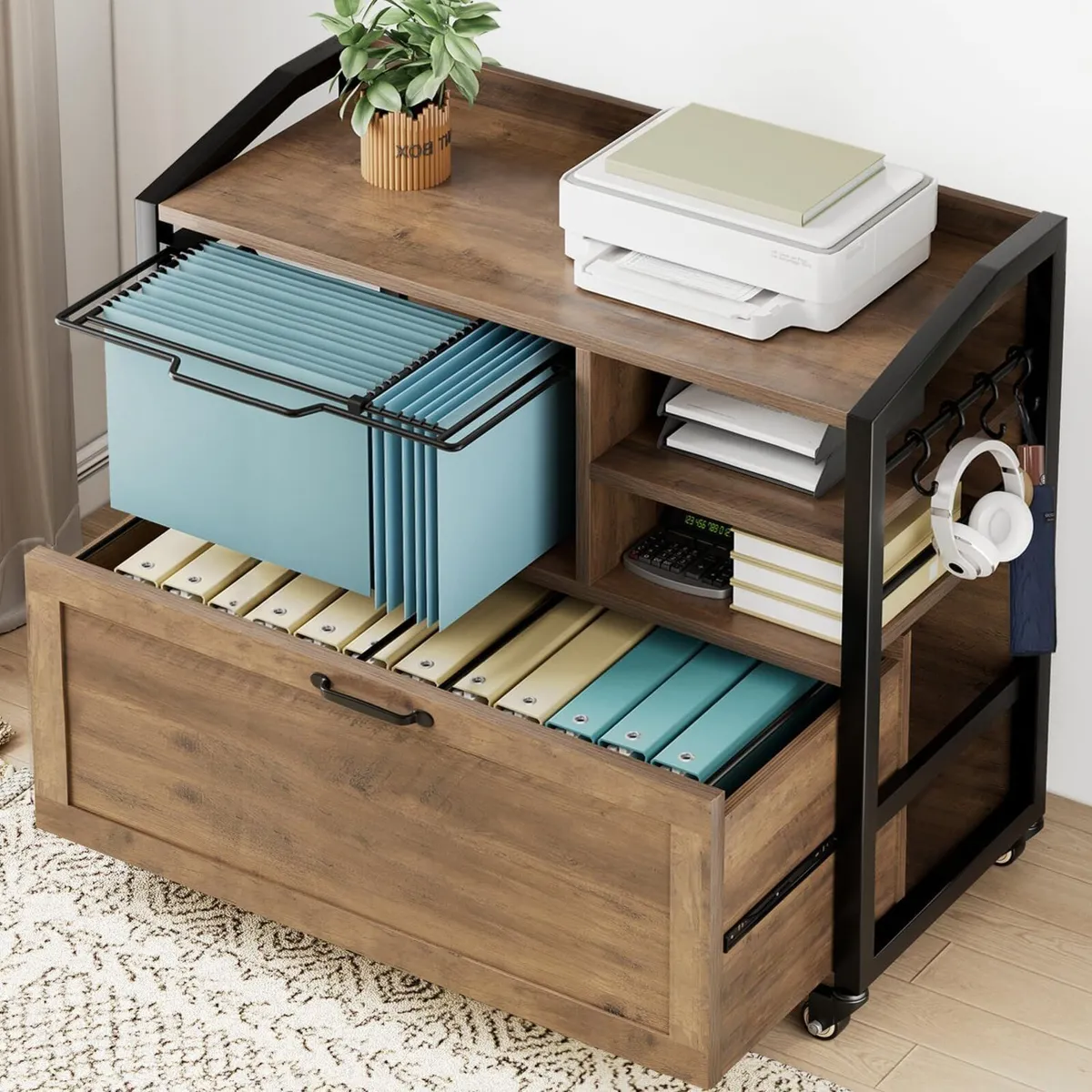 Mobile Lateral File Cabinet with Drawer Lockable - Image 1