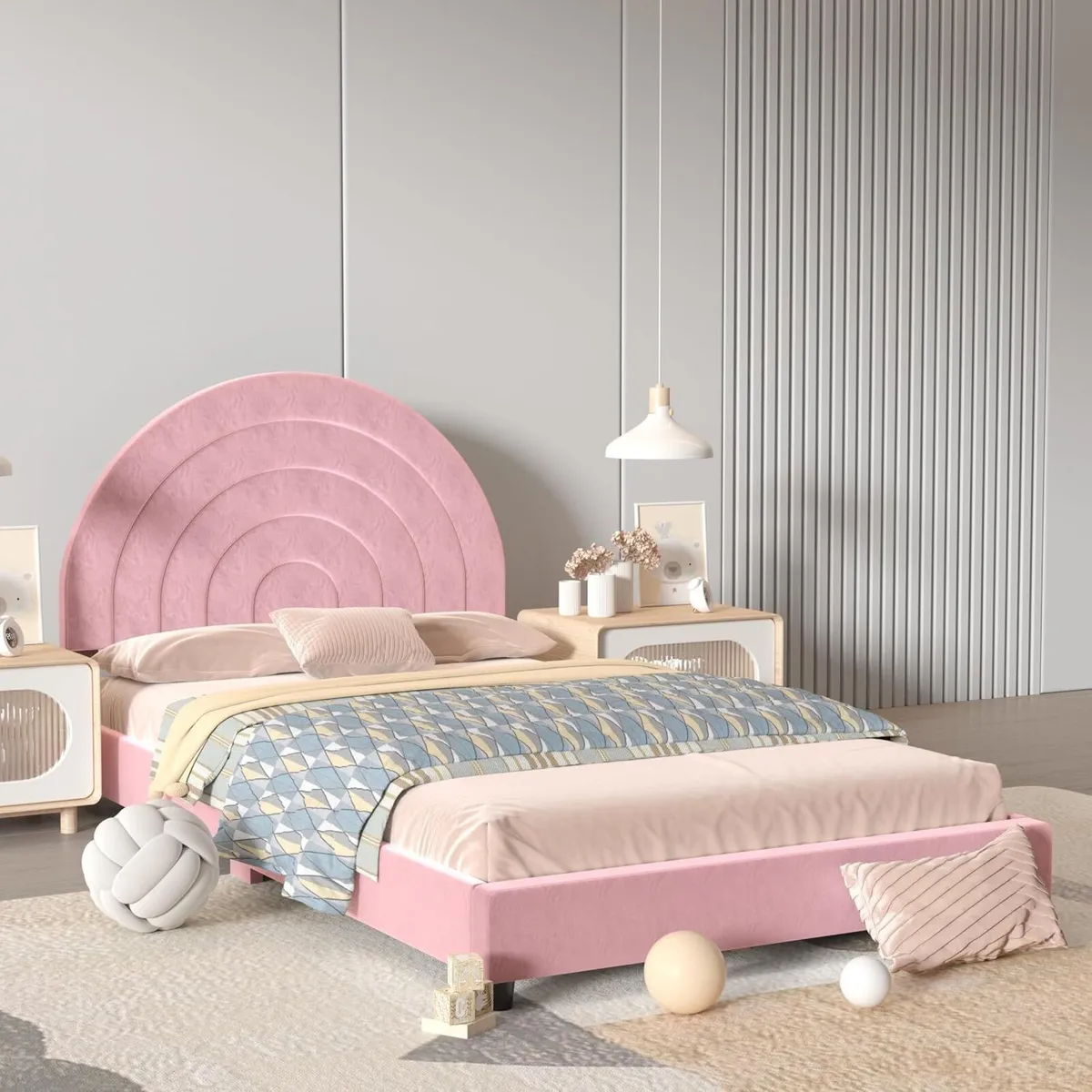 Velvet Wooden Kids Bed Children Frame - Image 1