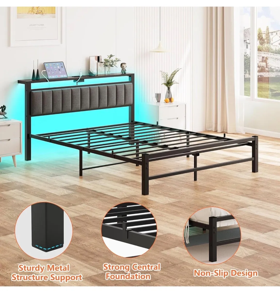 King Size Bed Frame with Storage Headboard, 5ft Up - Image 4