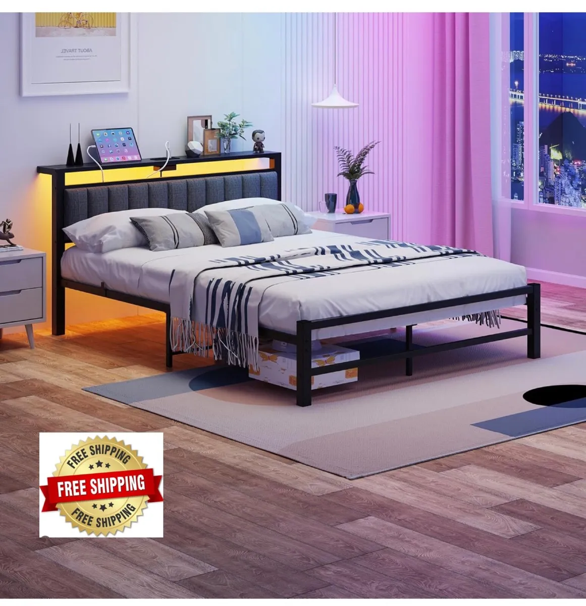 King Size Bed Frame with Storage Headboard, 5ft Up - Image 1