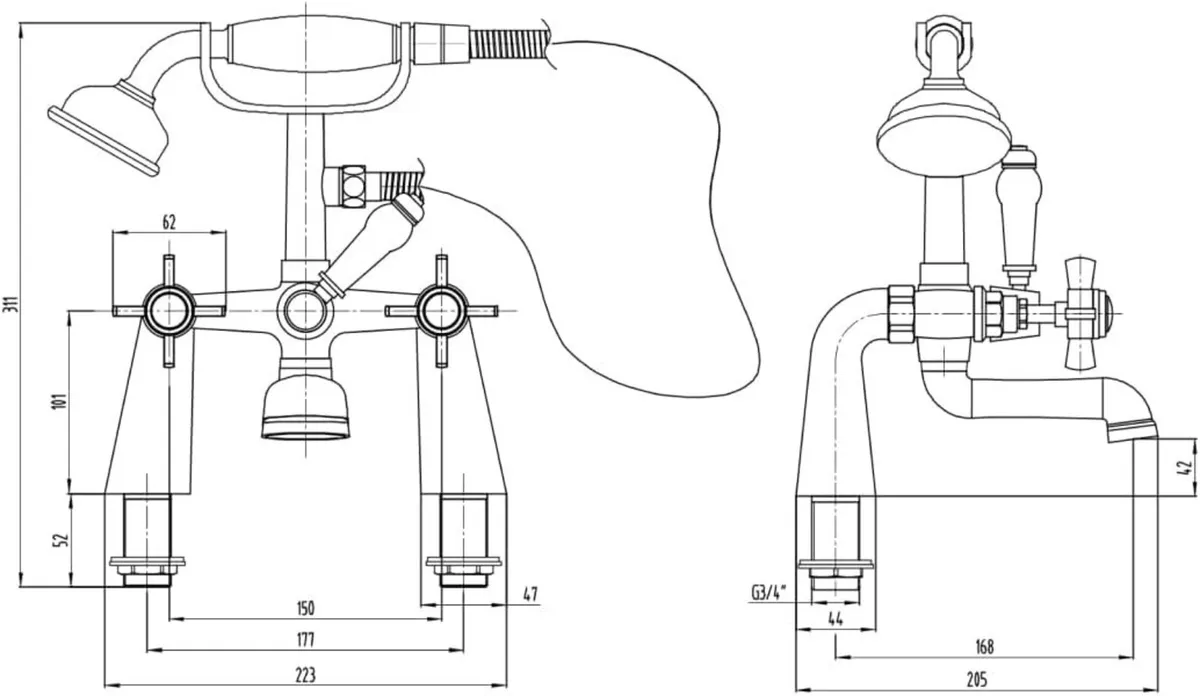 Ripple Traditional Telephone Bath Shower Mixer Tap - Image 3