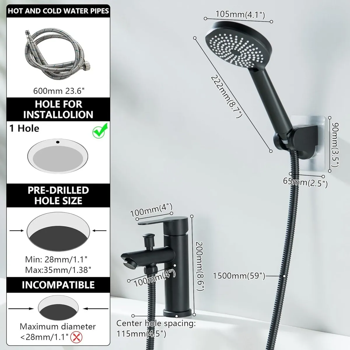 Mixer Tap with Shower Single Lever Tub Taps - Image 2