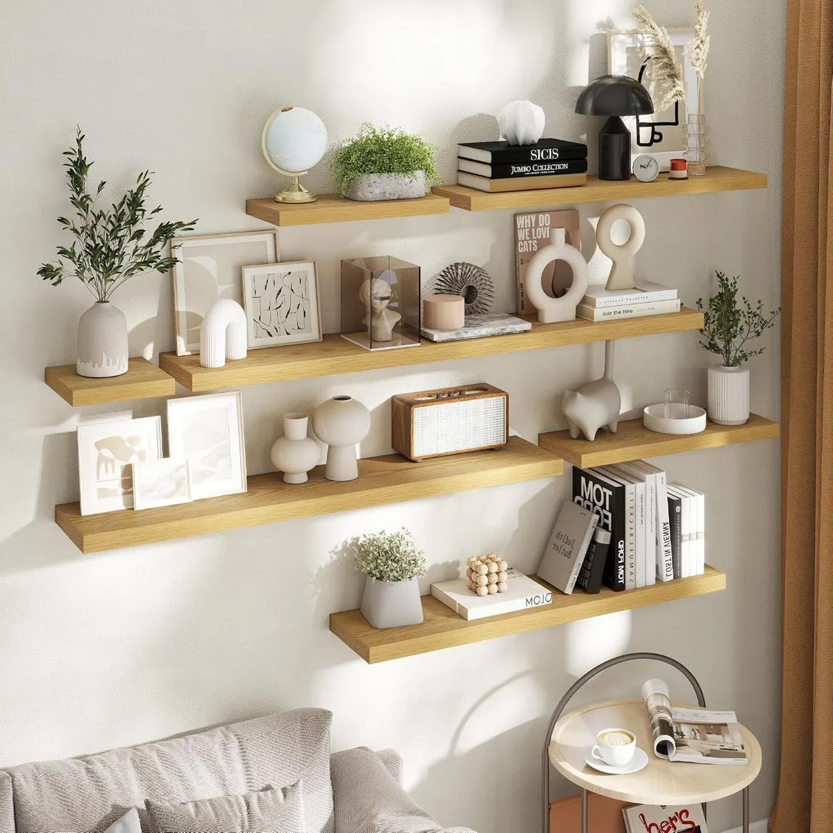 Floating Shelves Wall Shelf Bookshelf Natural - Image 2