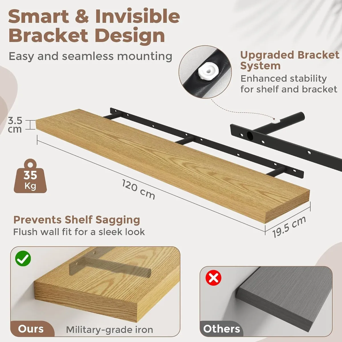 Floating Shelves Wall Shelf Bookshelf Natural - Image 3
