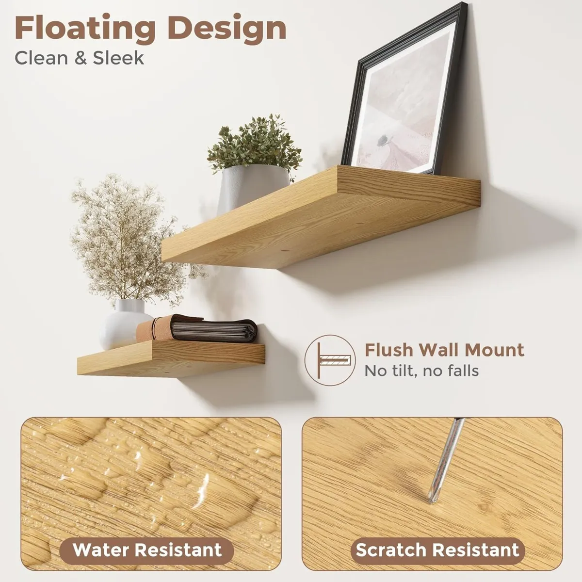 Floating Shelves Wall Shelf Bookshelf Natural - Image 4