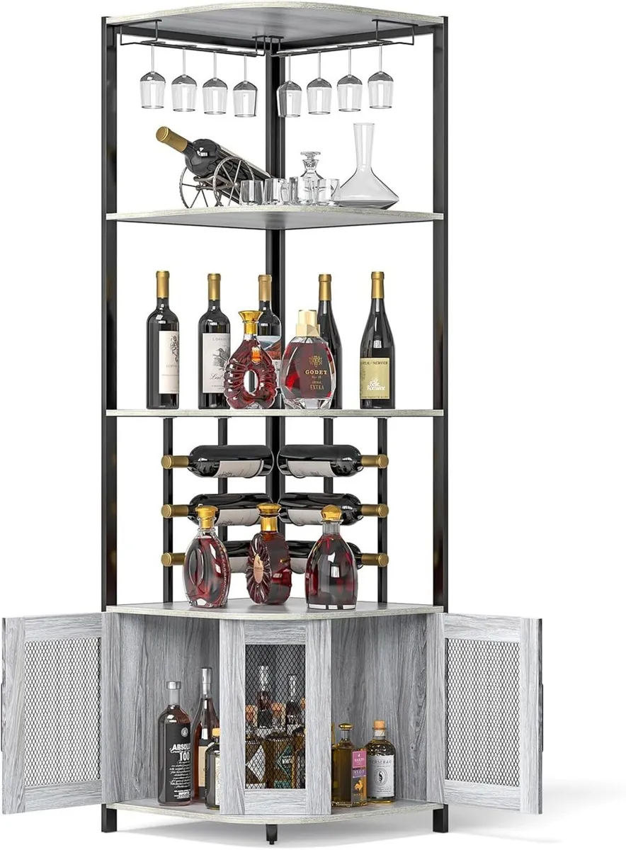Corner Bar Cabinet with Glass Holder 4 Tier - Image 1