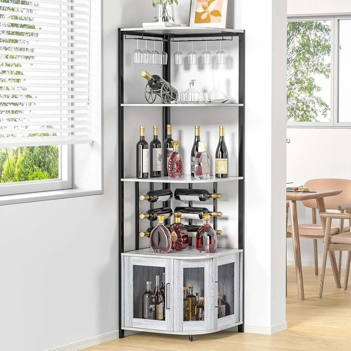 Corner Bar Cabinet with Glass Holder 4 Tier - Image 4