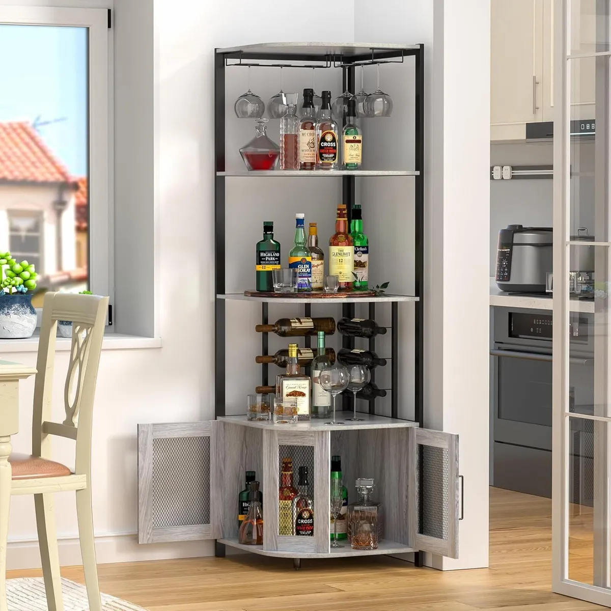 Corner Bar Cabinet with Glass Holder 4 Tier - Image 2