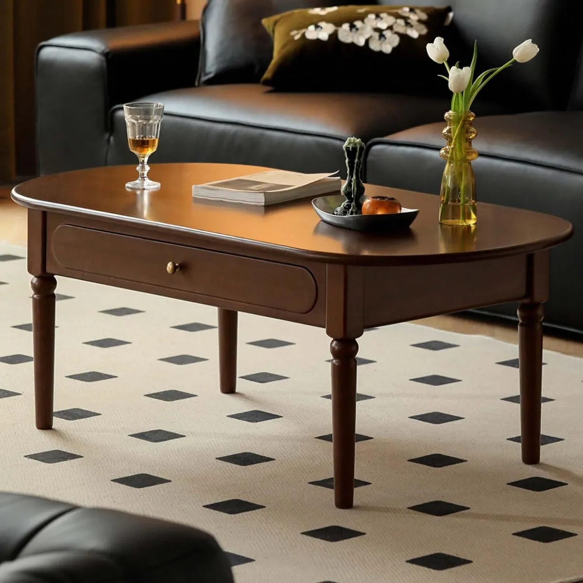 Solid Wood Coffee Table with Drawer Retro Vintage - Image 1