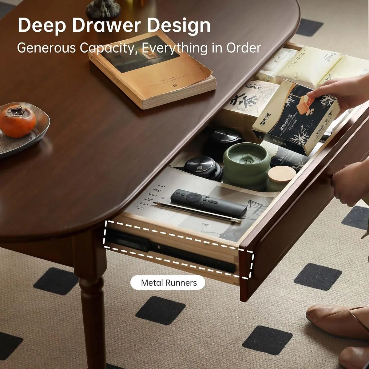 Solid Wood Coffee Table with Drawer Retro Vintage - Image 3