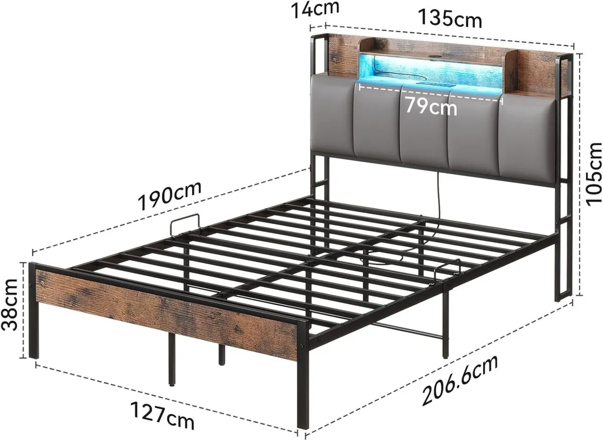 Bed Frame with Storage Upholstered Headboard - Image 2