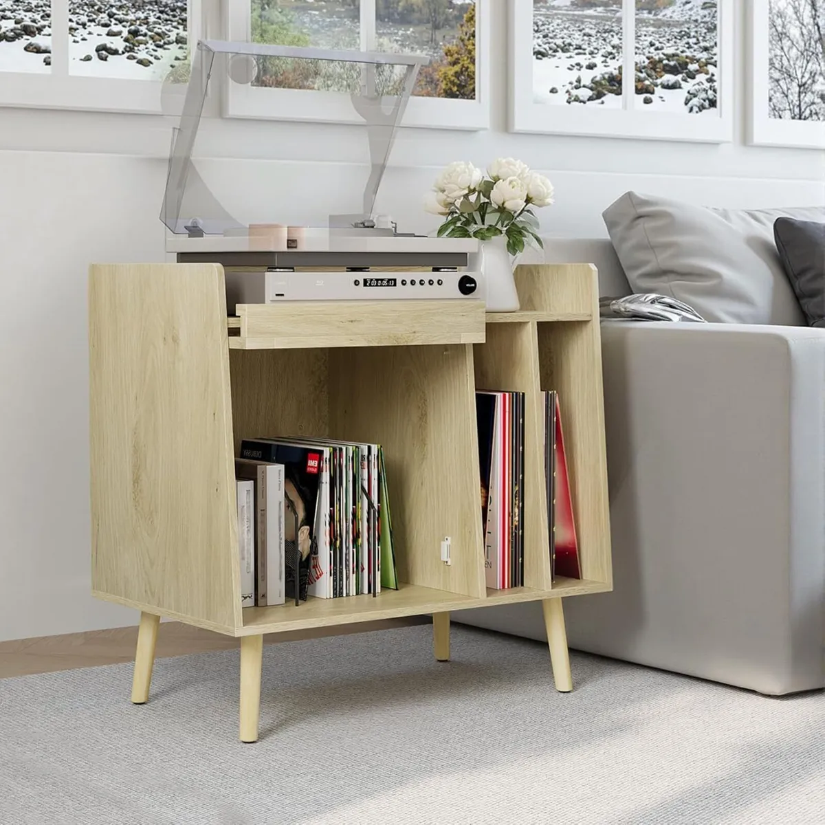 Record Player Stand Vinyl Storage Cabinet - Image 3
