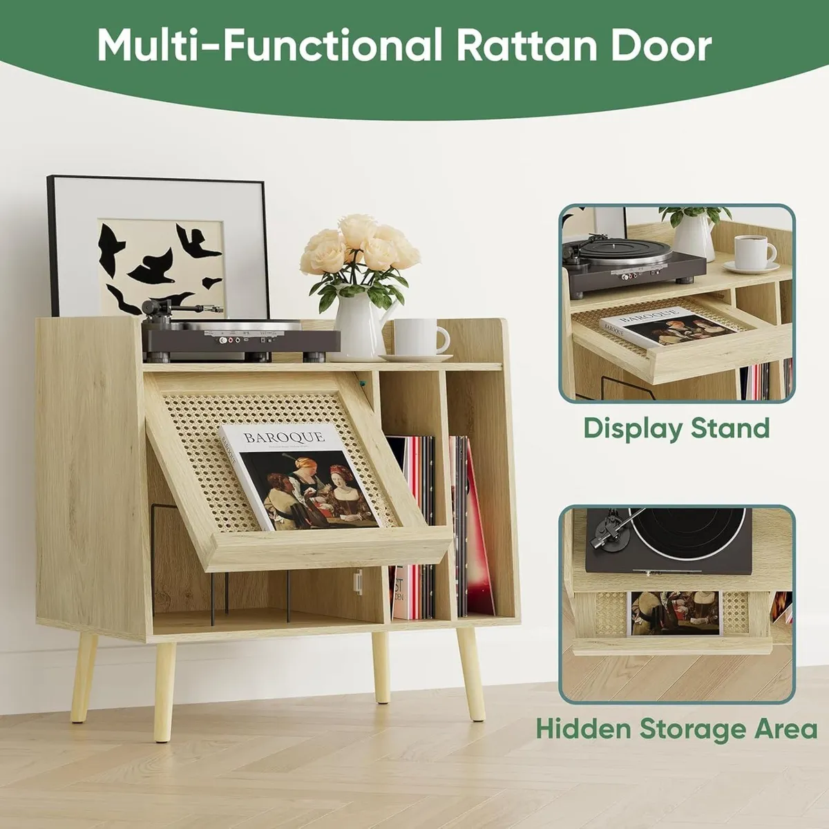 Record Player Stand Vinyl Storage Cabinet - Image 4