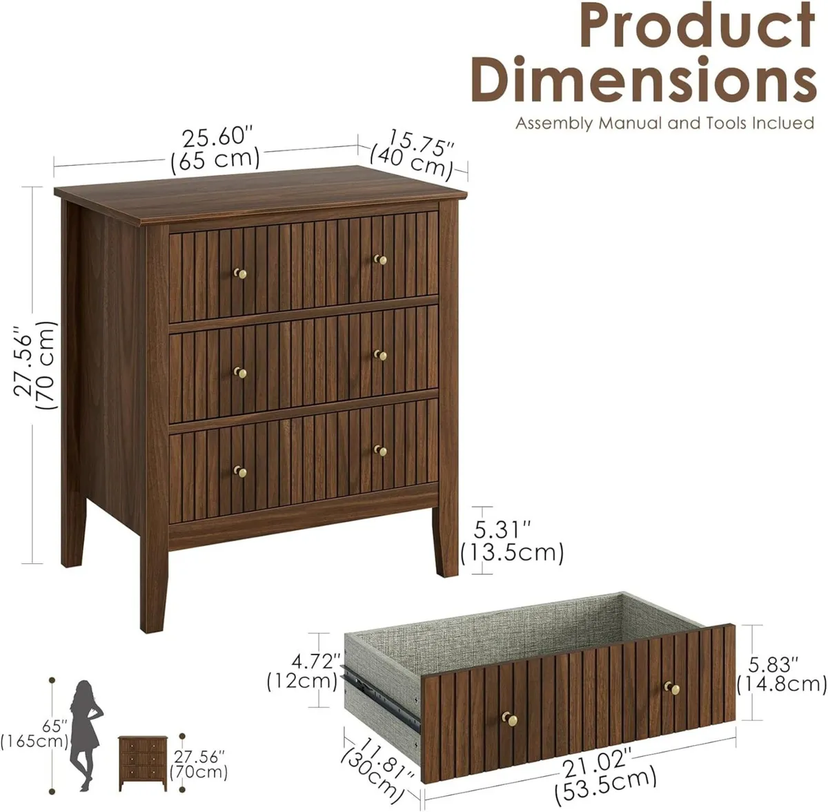 Large Bedside Table Bedroom 3 Drawer Chest - Image 2