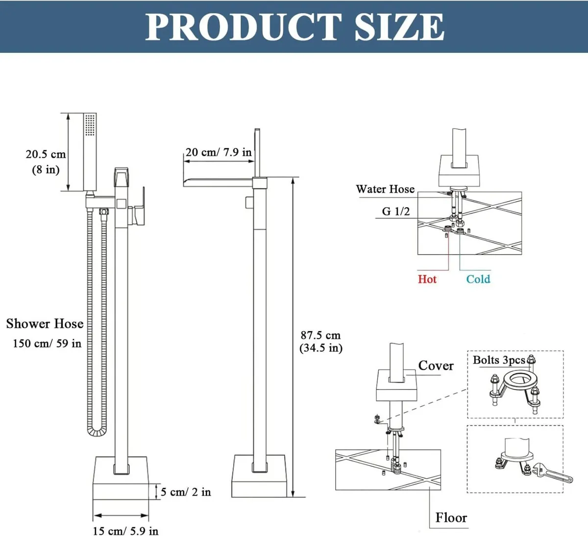 Free Standing Tub Taps Floor Mount Freestanding - Image 3