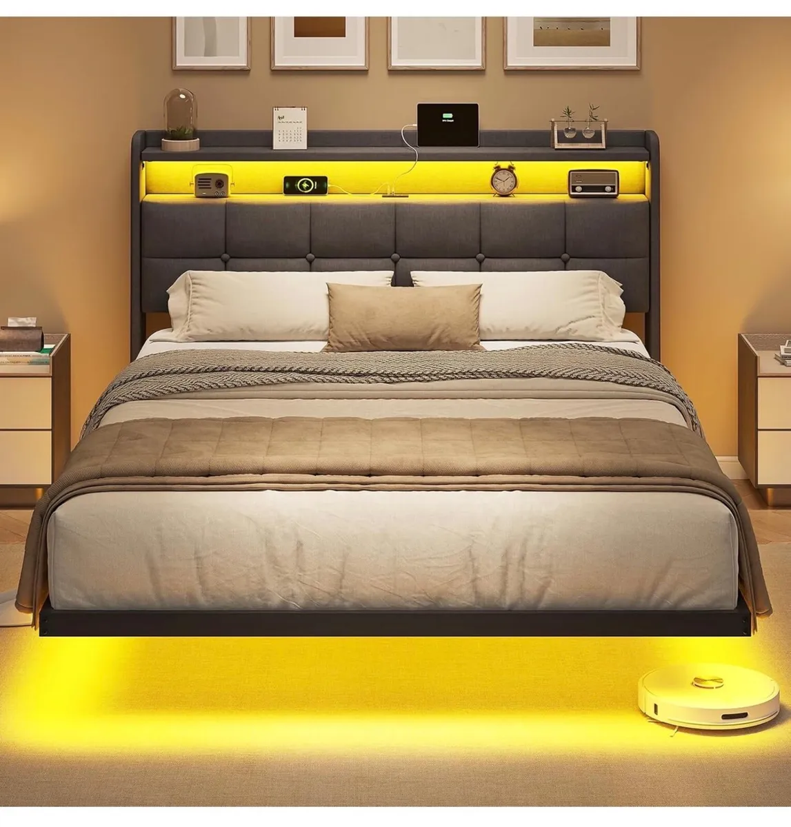 4ft6 Floating Double Bed Frame 135×190CM with LED - Image 2
