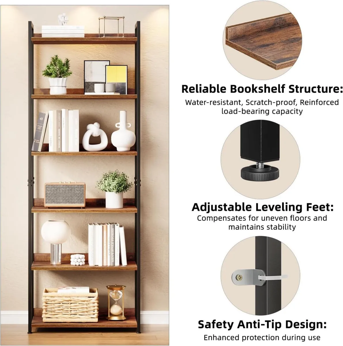 6 Tier Bookshelf Open-Shelf Bookcase - Image 4