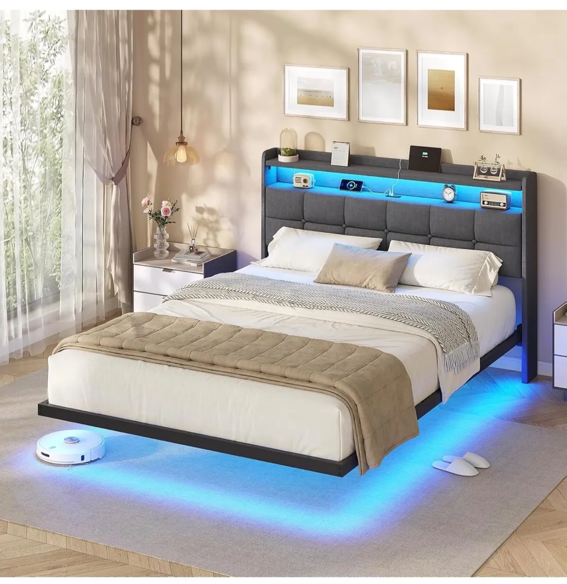 4ft6 Floating Double Bed Frame 135×190CM with LED - Image 3