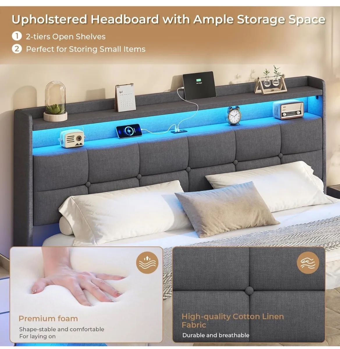4ft6 Floating Double Bed Frame 135×190CM with LED - Image 4