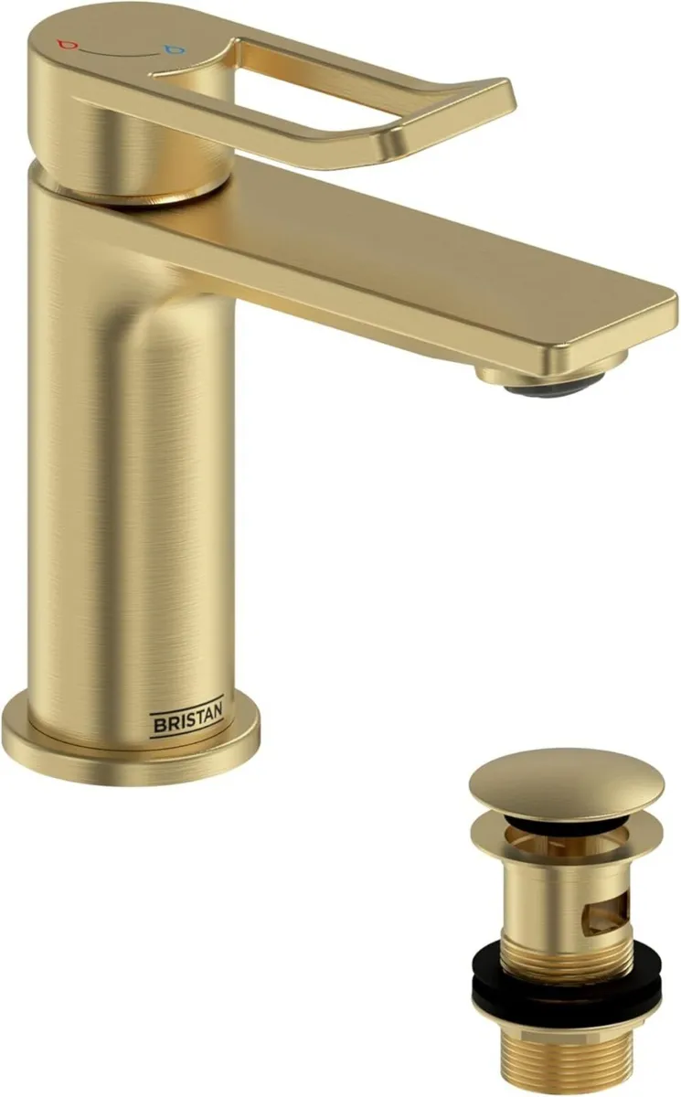 Bathroom Taps Brushed Brass Small Basin Mixer Tap - Image 1