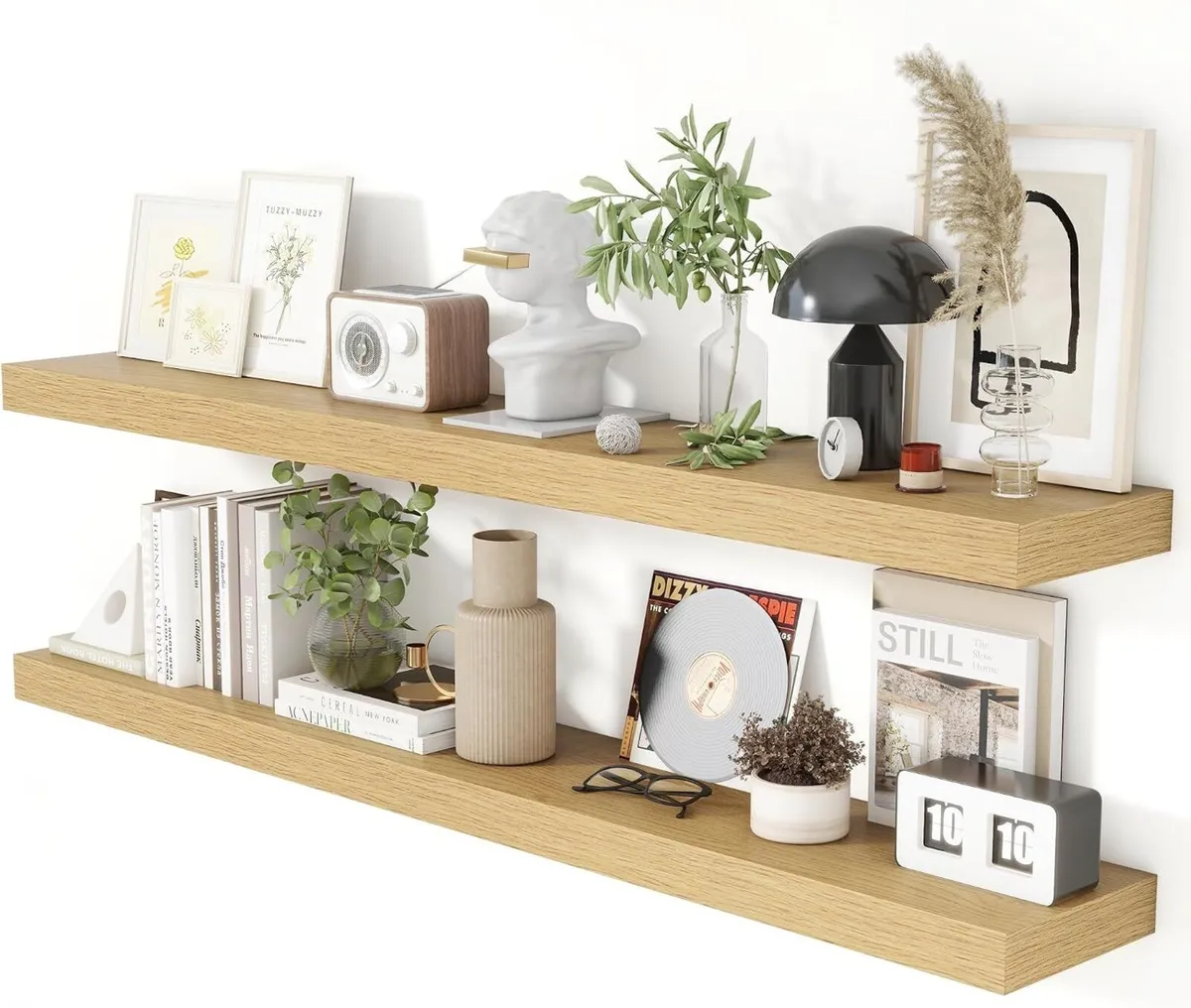 Oak Floating Shelves for Wall Mounted Shelf (Set - Image 1