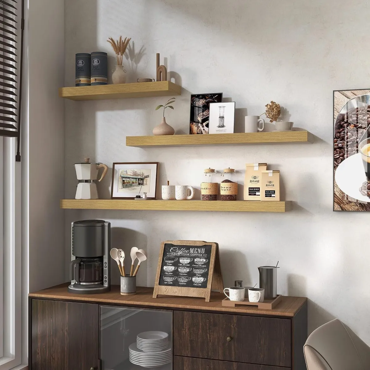 Oak Floating Shelves for Wall Mounted Shelf (Set - Image 4