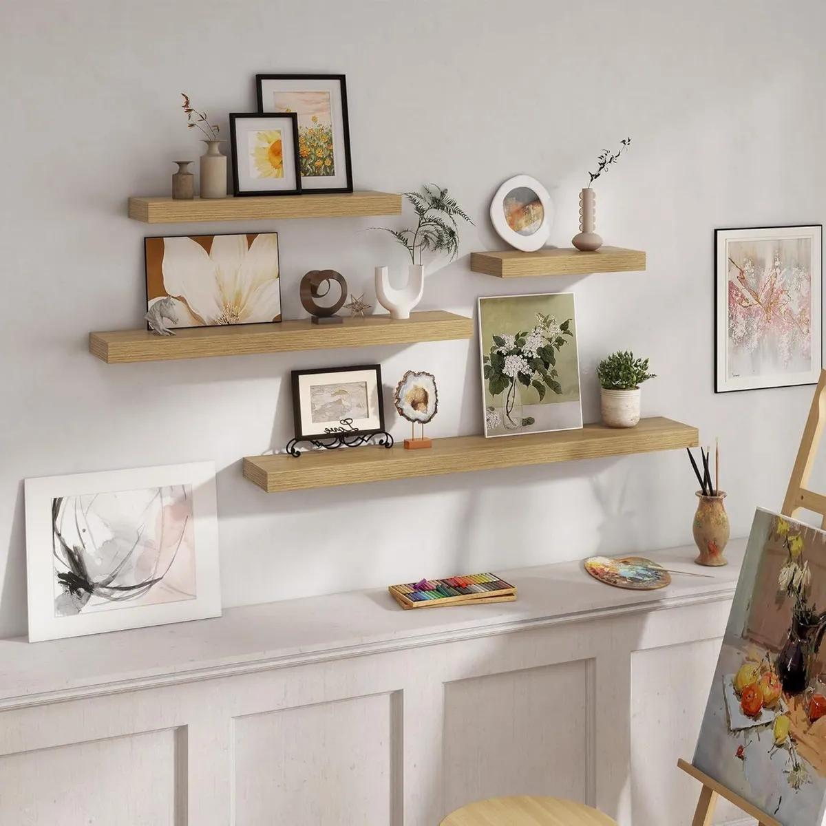 Oak Floating Shelves for Wall Mounted Shelf (Set - Image 2