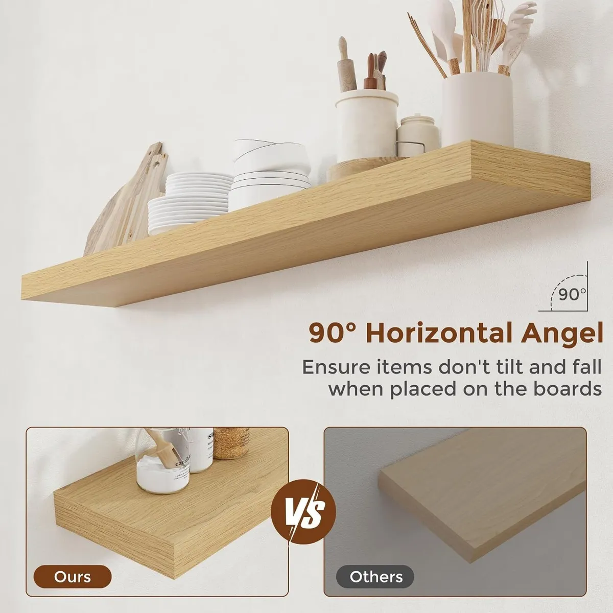 Oak Floating Shelves for Wall Mounted Shelf (Set - Image 3