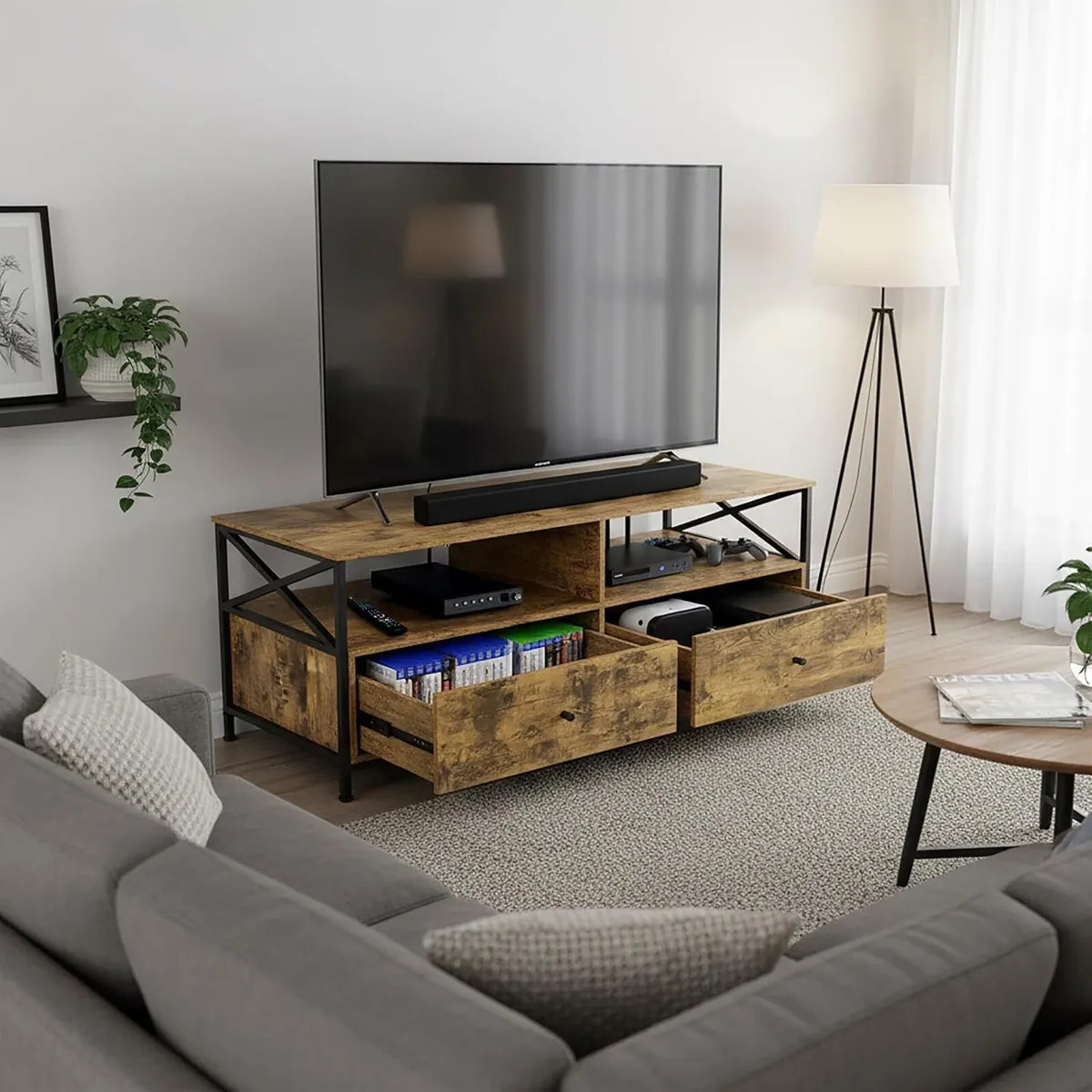 TV Lowboard with 2 Compartments Drawers Fits Up - Image 4