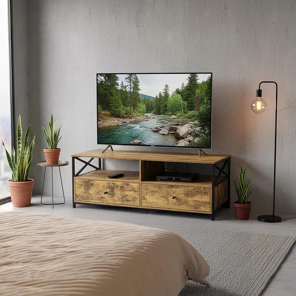 TV Lowboard with 2 Compartments Drawers Fits Up - Image 2