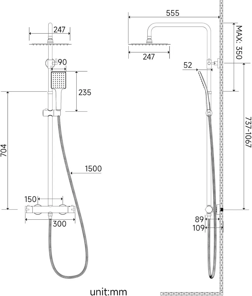 Thermostatic Shower Mixer Set Stainless Steel - Image 2