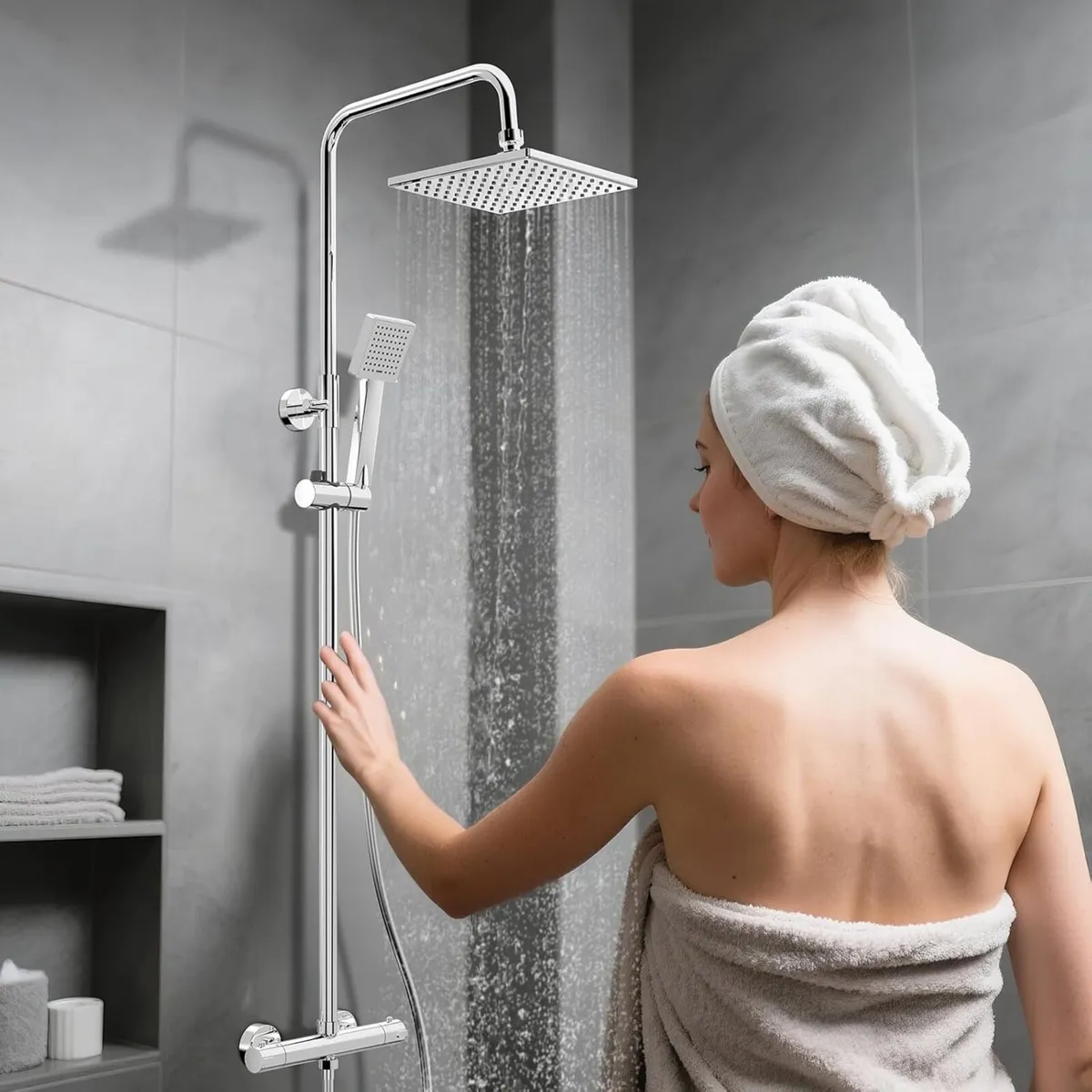 Thermostatic Shower Mixer Set Stainless Steel - Image 2