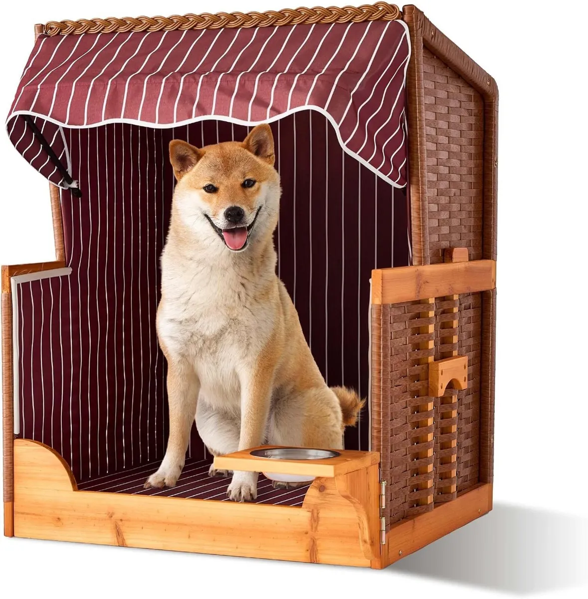 Dog Beach Chair with Rattan Frame Canopy Bowl - Image 1