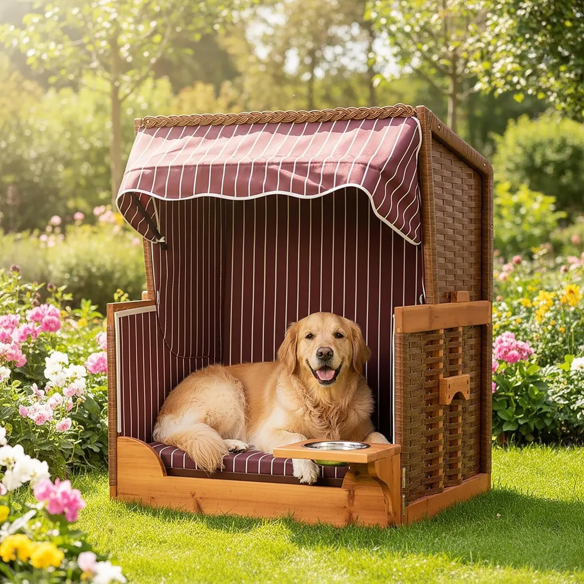 Dog Beach Chair with Rattan Frame Canopy Bowl - Image 2