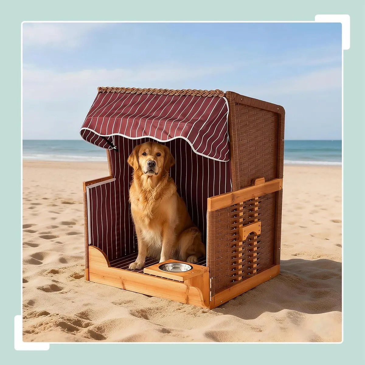 Dog Beach Chair with Rattan Frame Canopy Bowl - Image 3