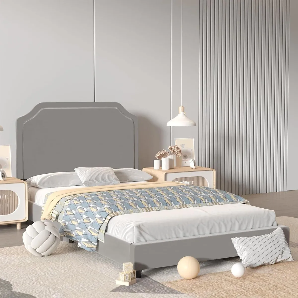 Velvet Wooden Kids Bed Children Frame - Image 1