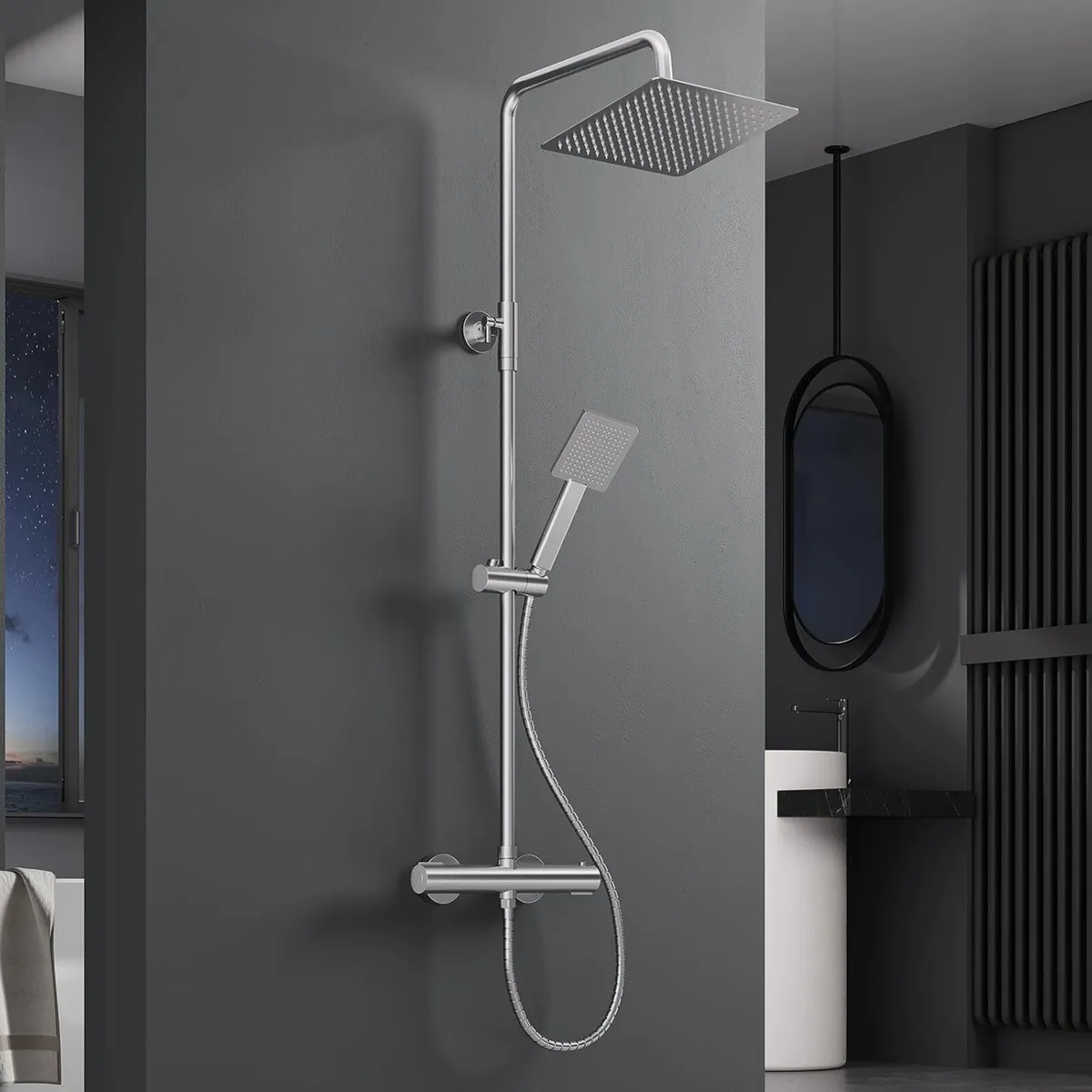 Square Rainfall Shower System Thermostatic Bar - Image 1